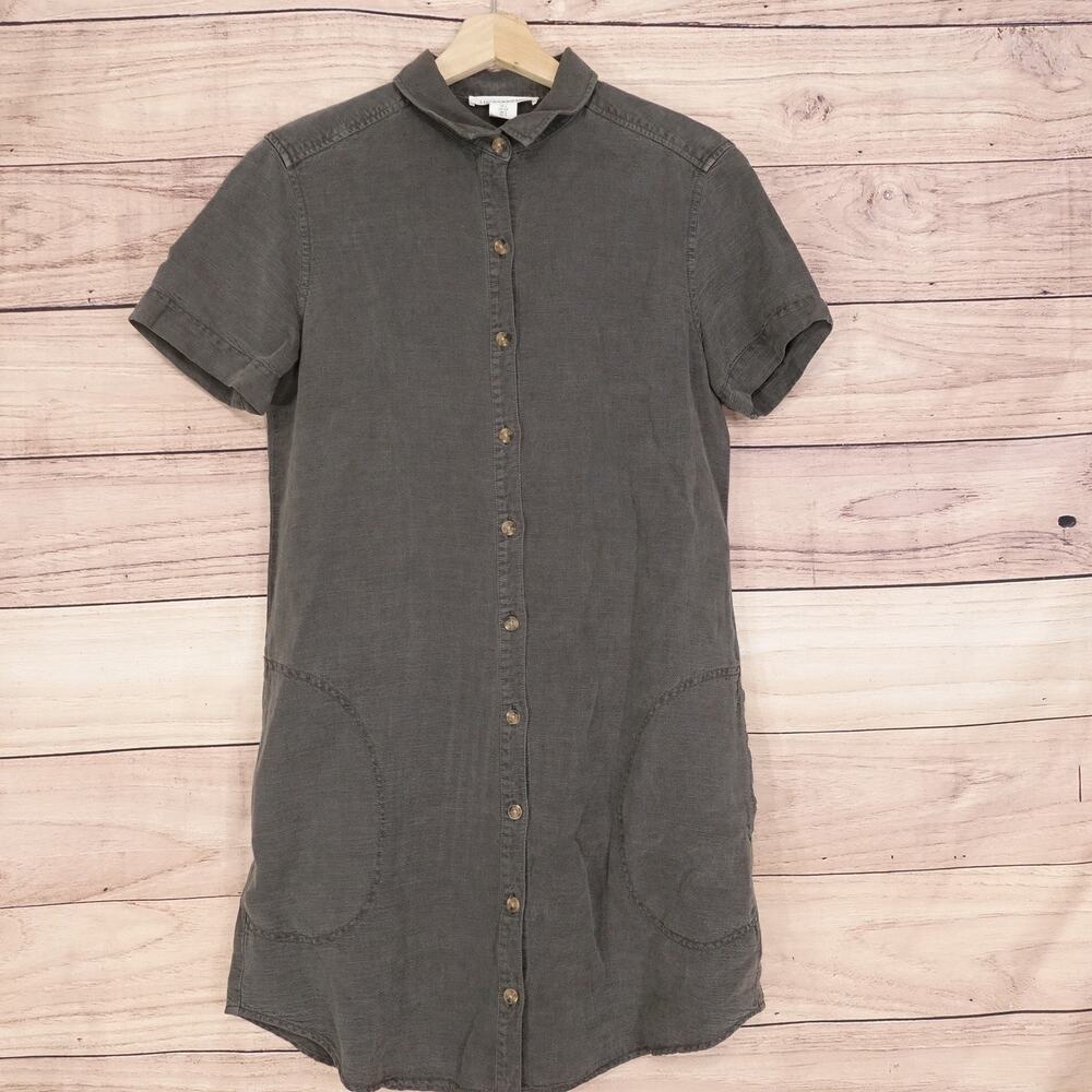 Lucky Brand Dress Womens Small Linen Lyocell Button Front Short Sleeve -V1